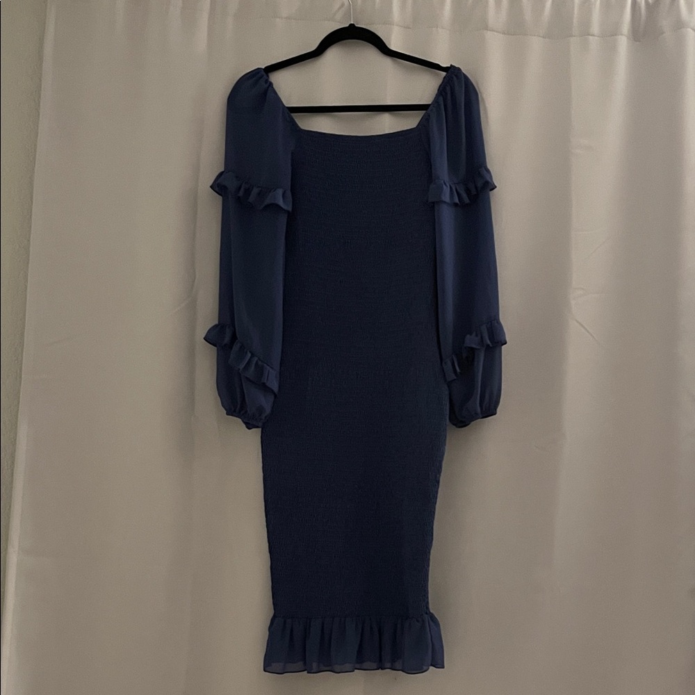 Chic Long Sleeve Navy Dress